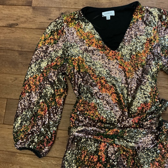 Evereve Multicolor Sequin Tie Waist Dress, Medium - Picture 3 of 8